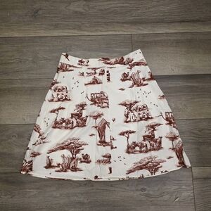 Carven White and Brown A-Line Skirt with Safari Print